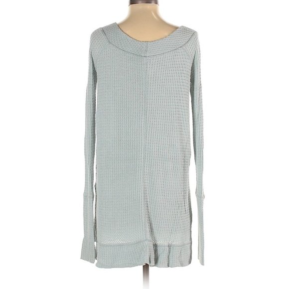 Free People Kate Thermal Waffle Tunic Sweater Off The Shoulder Top Sea Mist Sz S - Picture 4 of 9